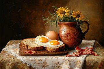 Bloemenpracht en ontbijtplezier van Klaus Tesching - Art-AI