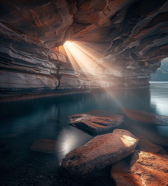 Lichtstrahl auf das Wasser von fernlichtsicht