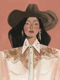 Westliche Frau mit Cowboyhut, Boho-Cowgirl-Porträt von IamHomeStudio