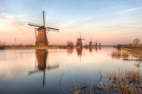 Coucher de soleil à Kinderdijk.