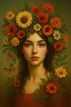 Bloemenkroon Portret in Fine Art van Marcel van Oene