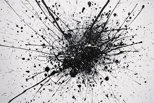 Abstracte kunst met zwarte en witte verfspatten