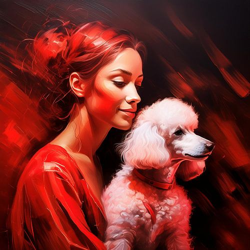 Red - Portrait of a woman with a poodle