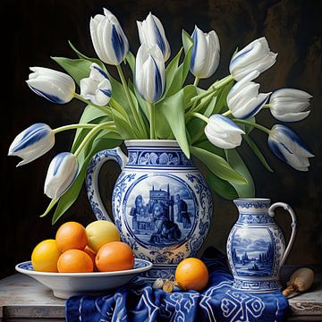 Delfts blauw en tulpenmanie van Vlindertuin Art