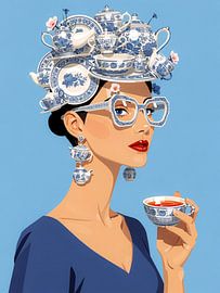 A stylish portrait featuring Delft blue tableware