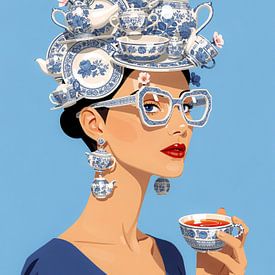 Portrait élégant avec une vaisselle bleue de Delft sur But First Framing