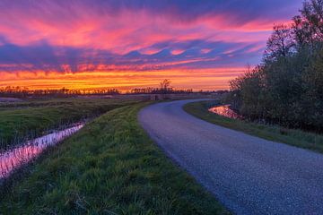 De weg tijdens de zonsondergang, Meppel Drenthe van Daphne Kleine
