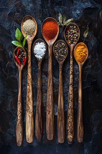 Houten lepels met kruiden