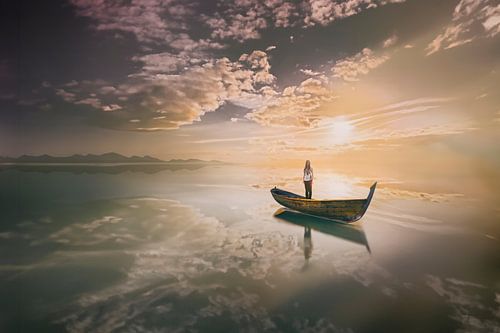 Betoverend Samengesteld Landschap: Een Waterlandschap met Toegevoegde Heuvels