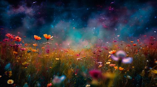 Wildflower Field with Starry Sky