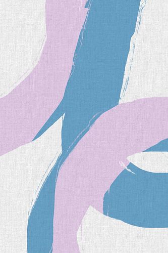 Abstracte vormen en lijnen in pastelkleuren op linnen. Roze en blauw