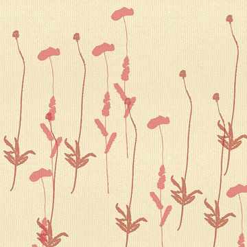 Minimalistische botanische kunst met klaprozen op gebroken wit van Dina Dankers