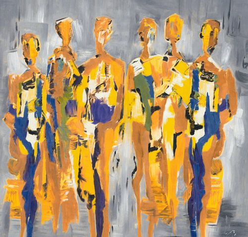 Personnes de couleur jaune | Peinture jaune avec figures