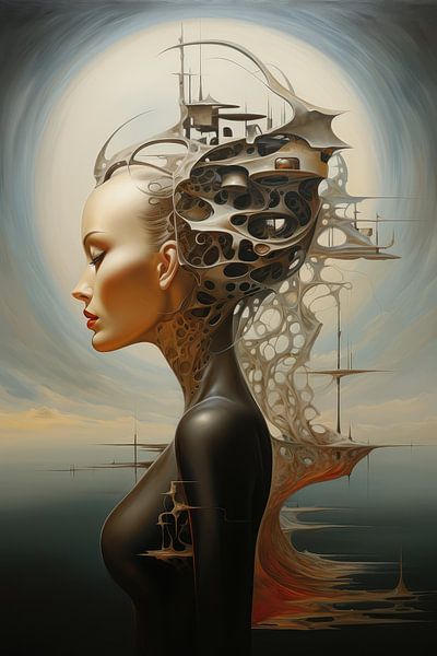 Digitaal creëerde bizarre surrealistich wereld met vrouw en landschap van Art Bizarre
