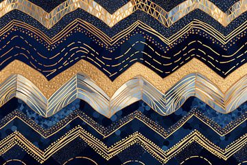 Gewellter Chevron in Blau und Gold von Whale & Sons