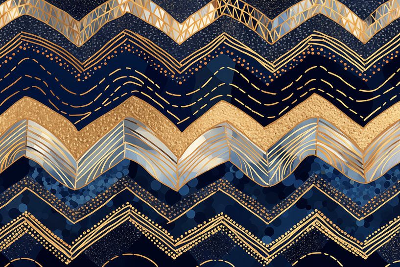 Wavy Chevron in Blue and Gold by Whale & Sons