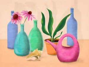 Stillleben mit Blumen und Gießkanne