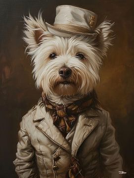 dog in Victorian dress