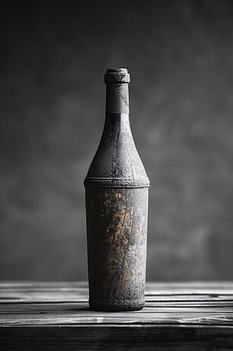 Verweerde fles in zwart-wit