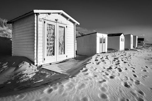 Beach cottages on Texel in the evening sun