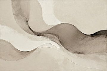 Waves Harmony Abstraction in cream and brown by Mad Dog Art