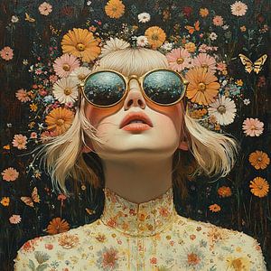 Blumen Frau | Blonde Frau Sonnenbrille Blumen