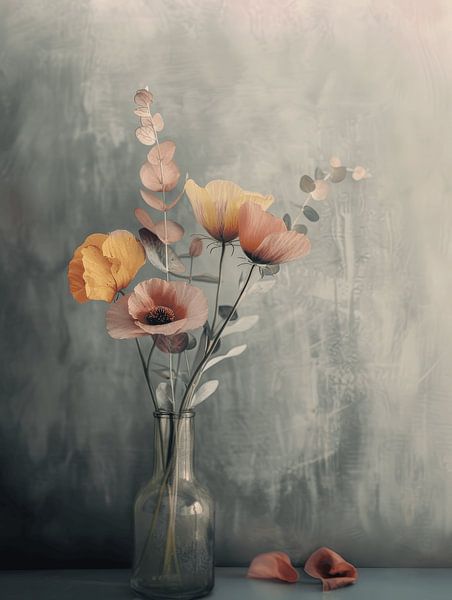 Still life with flowers in Japandi style by Japandi Art Studio