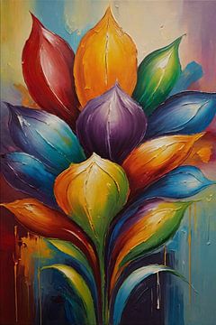 Vibrant Rainbow Flower in Abstract Expression by De Muurdecoratie