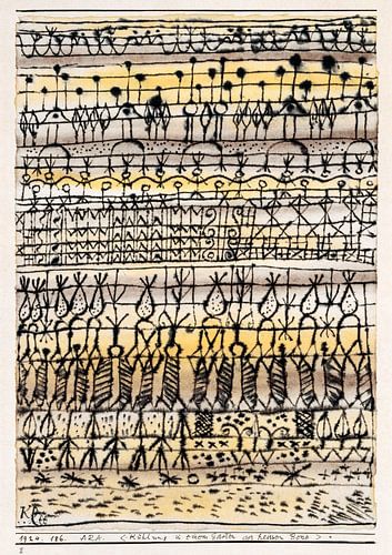 ERA. 'Afkoeling in een hete zone tuin' (1924) tekening van Paul Klee.