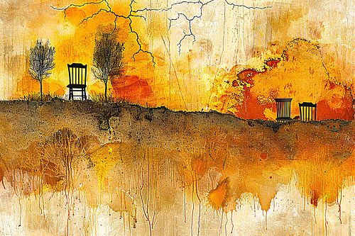 Paysage impressionniste avec chaises