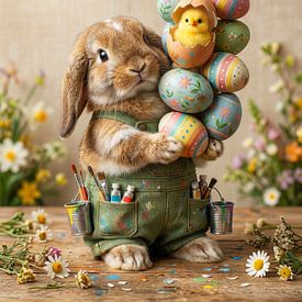 Süßer Osterhase mit Küken und Eierturm von But First Framing