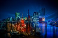 Fotografie Hamburg Architectuur - Nachtopname van de haven van Hamburg van Ingo Boelter thumbnail
