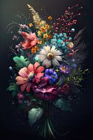 Ein bunter Blumenstrauß auf schwarzem Hintergrund