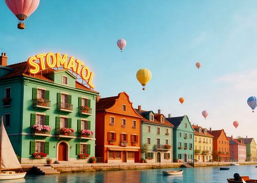Speelse illustratie van een Europees stadsgezicht