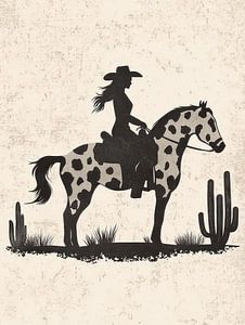 Cowgirl auf gepunktetem Pferd
