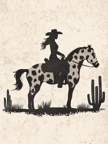 Cowgirl op gestippeld paard