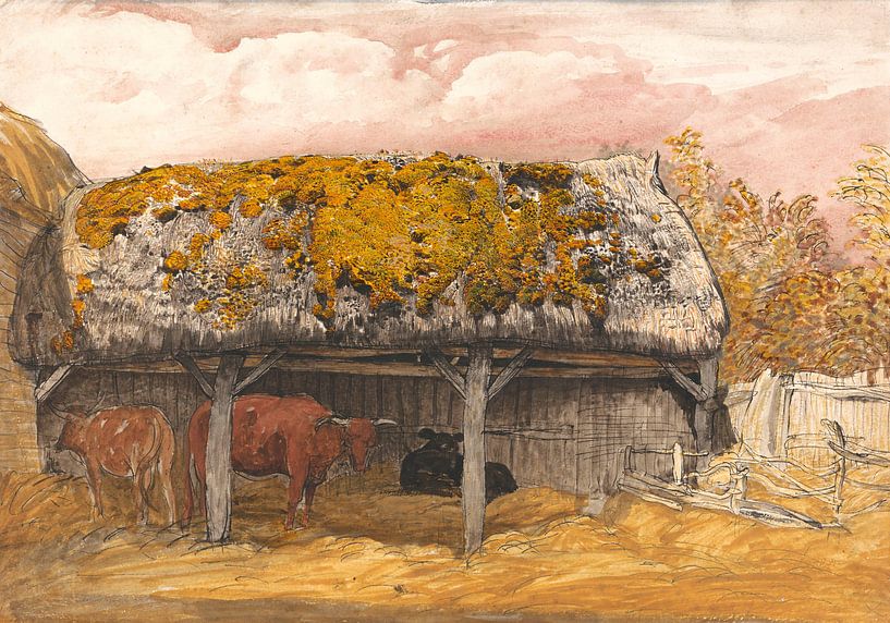 Samuel Palmer-A Cow Lodge with a Mossy Robbery by finemasterpiece