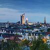 Panorama van de skyline van Leipzig in het blauwe avonduur van Frank Herrmann