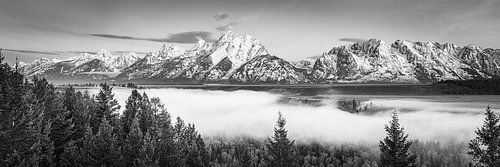 Panorama van de Grand Tetons in Zwart-Wit, Wyoming