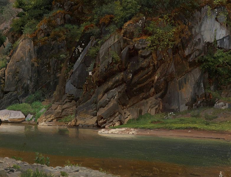 Rivière avec une rive rocheuse, Johann Wilhelm Schirmer par Des maîtres magistraux