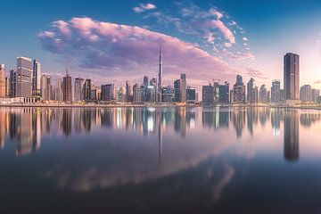 Dubai Business Bay Panorama naar de zonsopgang van Jean Claude Castor