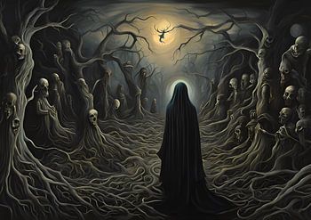 Dunkler Wald mit Totenköpfen