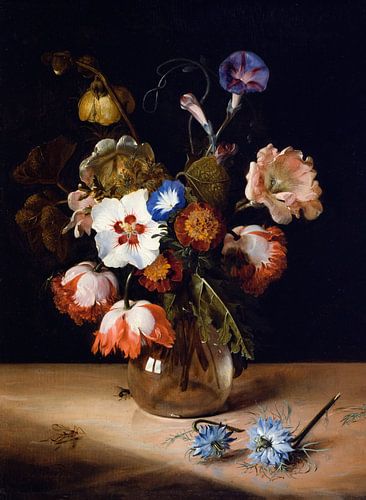 Bloemen in een glazen vaas, Dirck de Bray