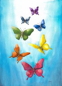 Papillons multicolores aux couleurs des chakras