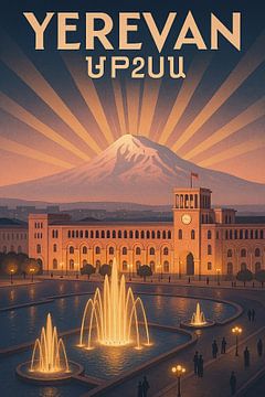 Yerevan Republic Square Art Print – Mount Ararat & Fountains Poster by Travel Shop