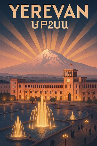 Yerevan Republic Square Art Print – Mount Ararat &amp; Fountains Poster by Travel Shop