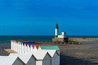 Beach huts and lighthouse in Le Treport, France by Jan Van Bizar thumbnail