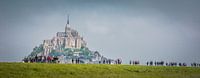 Hikers to Mont Saint-Michel.