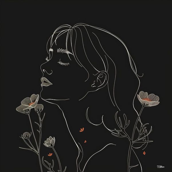 line drawing of a woman with a flower by Gelissen Artworks