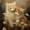 Knuffelende Kittens tussen Madeliefjes van Emil Husstege